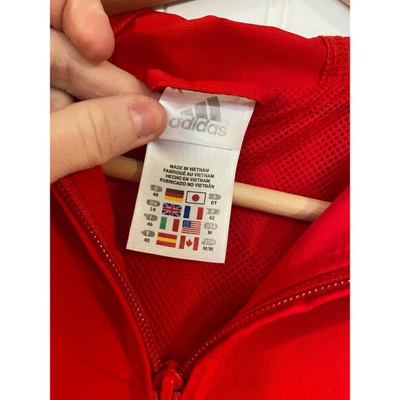 Adidas Windbreaker Men’s M Red White Full Zip Hooded Jacket, Adjustable - Picture 2 of 4